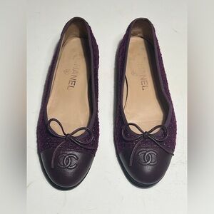 CHANEL Women's Dark Purple Ballet Flats